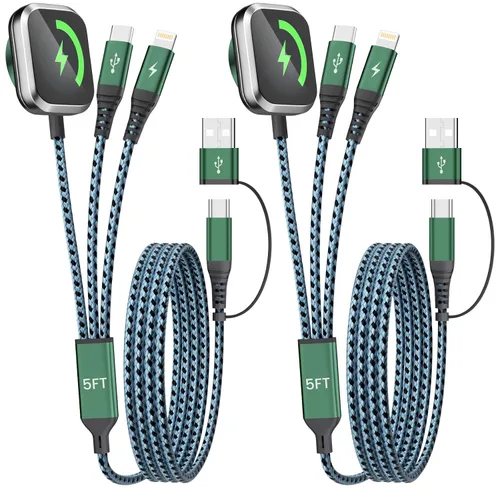Vista 10 de Travel Essentials - Cable de carga múltiple para iWatch Charger, 4 en 2, 3XUSB C, cable de carga múltiple, USBC Car CarPlay compatible con iWatch
