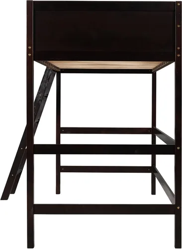 Vista 5 de Harper & Bright Designs Twin Size Loft Bed with Guardrail and Ladder,Wooden Loft Bed Frame with Slat Support,Espresso