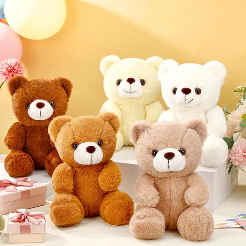 Vista 4 de HyDren 5 piezas de oso a granel, lindos juguetes de peluche de oso suave en 5 colores a granel para baby shower y suministros de fiesta de cumpleaños