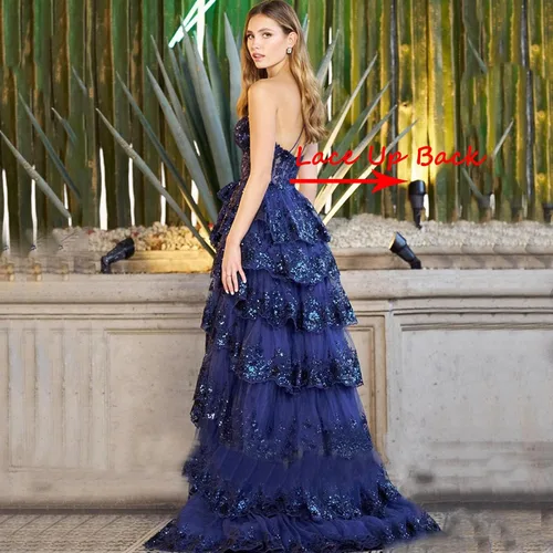 Vista 2 de MeowAhwoo Vestido de fiesta con lentejuelas de un hombro para mujer, vestido de fiesta escalonado, acampanado, sexy, abertura lateral, longitud al