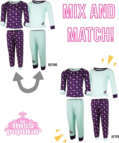 Vista 2 de MISS POPULAR Conjunto de pijama largo de 4 piezas para niñas, de algodón cómodo, perfecto para ropa de dormir de invierno