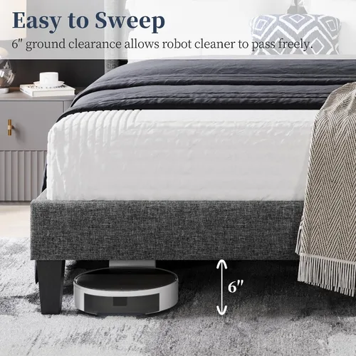 Vista 5 de Topeakmart Base de cama tapizada con cabecera de diseño de alas y base de colchón, soporte de listones de madera, no necesita somier