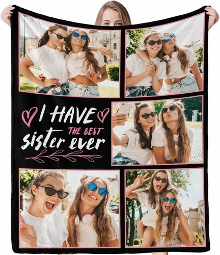 Vista 15 de InterestPrint Regalos para hermanas de hermana manta con collage de fotos, mantas de fotos personalizadas para hermanas, mejores amigas, mujeres