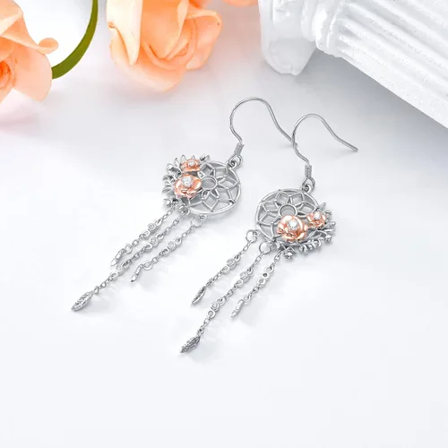Vista 4 de MBSUUH Juego de collar y aretes de plata de ley 925 atrapasueños para mujeres y niñas