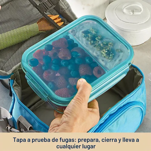 Vista 6 de Pyrex Caja de comida de vidrio (paquete de 5, 2.3 tazas), compartimentos Para preparar comidas y porciones, sin BPA, apto para microondas