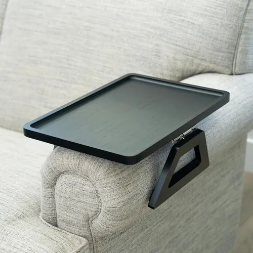 Vista 22 de Shamrock Home Mesa Bandeja de Bambú para Brazo de Sofá, Mesa Bandeja con Clip para Sofás. Bandeja de Brazo de Sofá para Cenas de TV, Controles