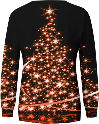 Vista 6 de Sudaderas de mujer para Navidad con patrón de reno brillante, blusa de manga larga, holgada, de Navidad