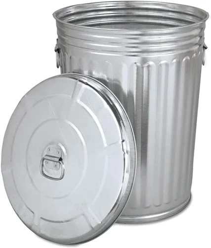 Vista 2 de Plexon Bote de basura pregalvanizado con tapa redonda, acero, 20 galones, gris, cubo de basura al aire libre, 45520GALLONWLID