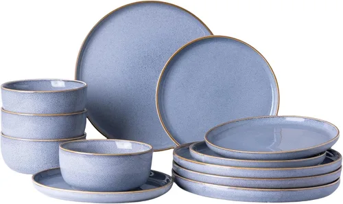 Vista 44 de GBHOME Juego de vajilla de cerámica para 4, 12 piezas, platos y cuencos de cerámica, platos resistentes a los arañazos, aptos para lavavajillas
