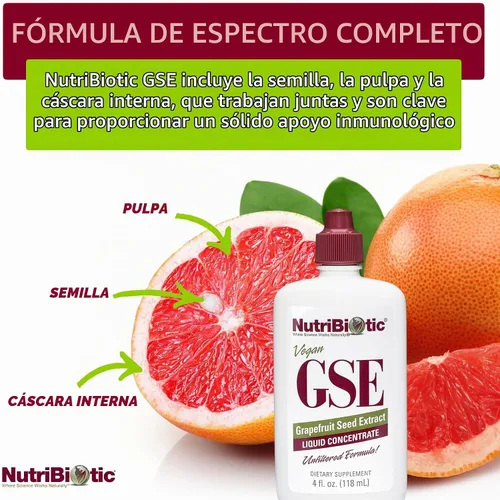 Vista 4 de NutriBiotic GSE, líquido de 4 onzas El extracto original de semilla de pomelo concentrado premium con bioflavonoides Vegano, sin gluten, sin OMG