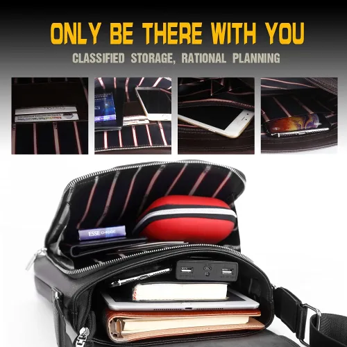 Vista 5 de Leathario Bolso de hombro para hombre, de cuero auténtico, pequeño bolso de mensajero para hombre, bolso cruzado para hombre, bolso de viaje