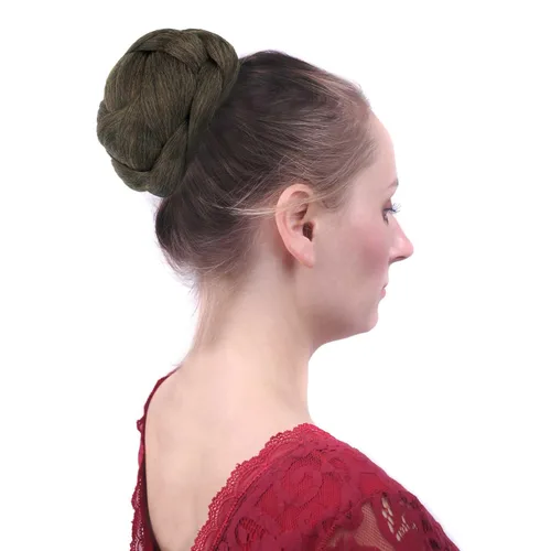 Vista 3 de Moño trenzado mixto de 5 pulgadas de diámetro marrón rojizo y negro, moño trenzado con peines integrados para mujeres, fiestas, bodas, bailes, 2009