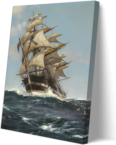 Vista 2 de Póster vintage de barco pirata oceánico, barco pirata de mar, arte de pared, lienzo impreso, póster moderno para dormitorio, baño, oficina