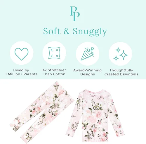 Vista 12 de Posh Peanut Pijamas para niñas, suaves, de viscosa de bambú para niños, pijamas a juego de manga larga para niñas