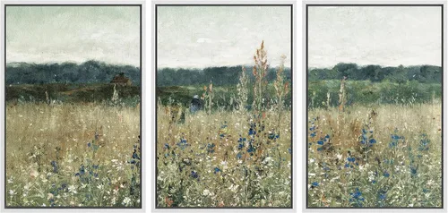 Vista 66 de SIGNWIN Lienzo enmarcado para pared, juego de arte de campos pastorales, flores silvestres, campo rústico, paisaje, floral, ilustraciones modernas