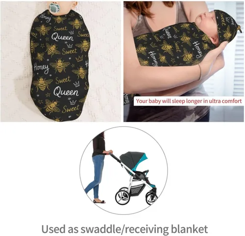 Vista 4 de Manta de bebé para recién nacido con gorro, saco de dormir suave para bebé, elástico y ajustable, mantas para recibir