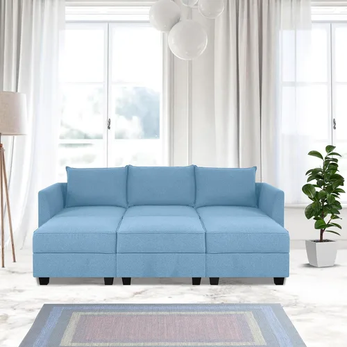 Vista 2 de Naomi Home Elizabeth - Sofá modular modular con lino otomano, sofá de 6 plazas con asiento de almacenamiento, sofá modular convertible para sala