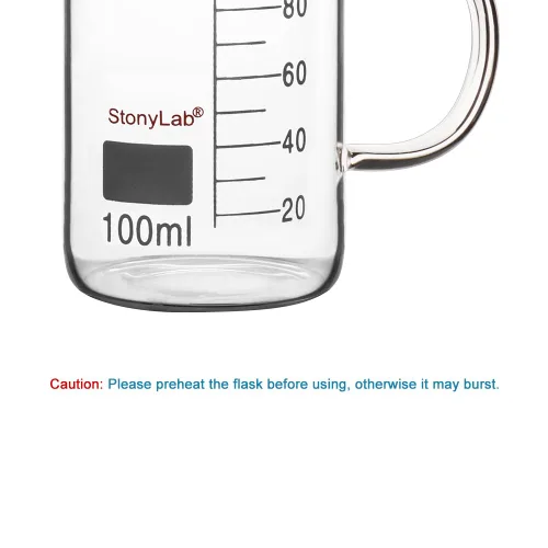 Vista 5 de stonylab Vaso de cristal con asa, vidrio de borosilicato graduado de forma baja con mango y boquilla de vertido, 3.4 fl oz