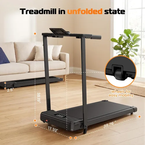 Vista 8 de ANCHEER Walking Pad Treadmill with Incline - Foldable Treadmills with Handle Bar, Compact Running Machine for Home Small Spaces, Office, Remote