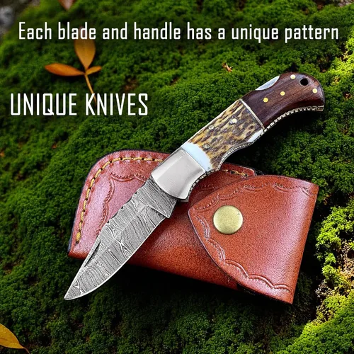 Vista 4 de Cuchillo plegable de bolsillo de acero de Damasco personalizado, regalo personalizado para marido, papá, novio, regalos de padrinos de boda, regalos