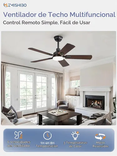Vista 2 de ZMISHIBO Ventiladores de techo de 44 pulgadas con luces, ventilador de techo moderno negro con control remoto, ventilador de techo