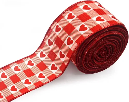 Vista 9 de Cintas de San Valentín de 12 yardas, cintas rojas y rosadas, cinta decorativa de grogrén XOXO, corazón de San Valentín, cintas de organza de 3/8