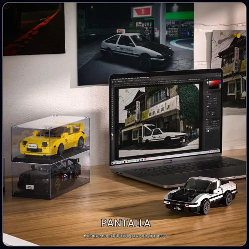 Vista 3 de Mould King AE86 Initial D - Juego de bloques de construcción de coche de juguete con vitrina de acrílico, modelo coleccionable 27013, genial cabina