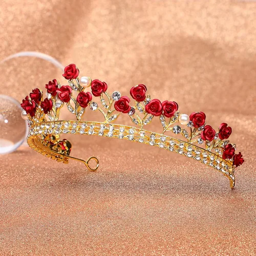 Vista 2 de Lurrose Rose diseñó el tocado de la novia de la boda de la corona del pelo de la boda de la corona del Rhinestone de la corona