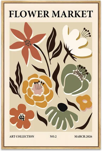 Vista 12 de Zzuyi Lienzo enmarcado para mercado de flores, arte de pared, póster botánico de flores silvestres rosas, impresiones de imágenes, ilustraciones
