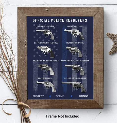 Vista 7 de Póster de pistola de policía – 8 x 10 pulgadas de línea azul fina, impresión artística para decoración de pared de recinto, oficina, regalo