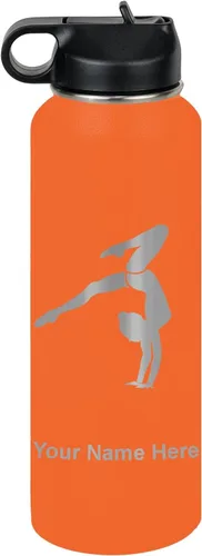 Vista 39 de LaserGram Botella de agua personalizada, soporte de mano de gimnasta, acero inoxidable de doble pared aislada al vacío con popote superior, regalo