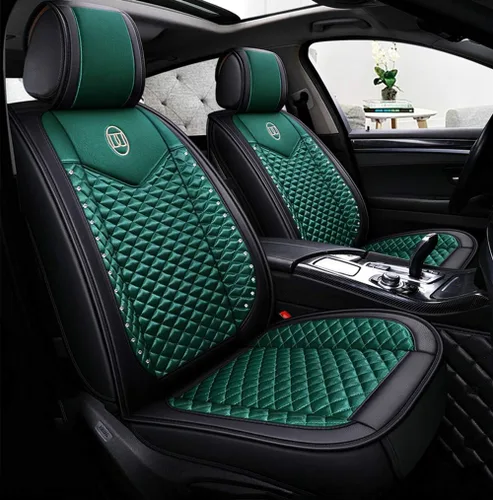 Vista 5 de Bling - Fundas de asiento de automóvil de seda y cuero retro con celosía, ajuste universal (negro básico)
