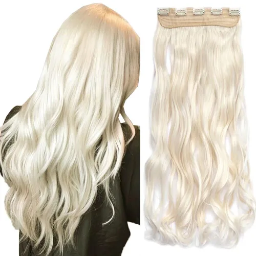 Vista 17 de Extensiones de cabello sintético de 24 pulgadas, 4.23 onzas, color negro, 5 clips, extensiones de cabello sintético resistentes al calor #1 (negro)
