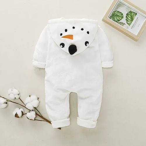 Vista 4 de Mameluco de Navidad de terciopelo con capucha para bebés y niñas, disfraz de muñeco de nieve para niños pequeños, ropa de Navidad