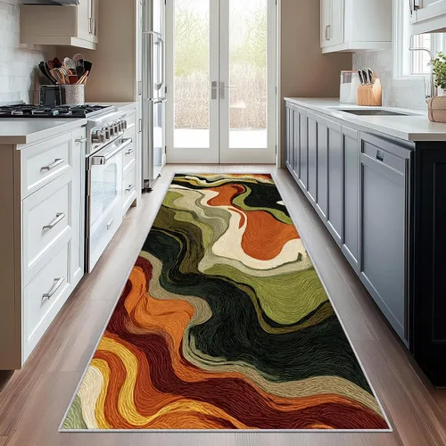 Vista 8 de Blue Fluid Line Runner Rug 2x4 Small - Hallway Runner Rug Ocean Wave Abstract Art Pattern, Non Slip, Washable, Blue Fluid Line Home Decor Carpet for