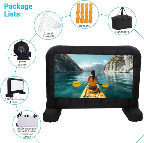 Vista 6 de Pantalla de proyector inflable de 20 pies, soporte para pantalla de cine al aire libre con soplador de aire silencioso y bolsa de almacenamiento
