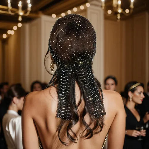 Vista 3 de Bufanda para la cabeza con diamantes de imitación para mujer, gorra elástica, turbante, diadema de discoteca, gorra de malla de cristal, redecillas