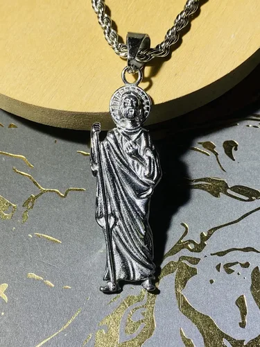 Vista 7 de San Judas - Colgante de plata para hombre y mujer, cadena de cuerda de acero inoxidable real de 0.118 in, joyería Mans, colgante de joyería