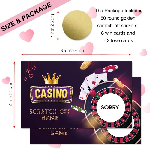 Vista 2 de 50 Psc Tarjetas de juego Casino para rascar, divertidas tarjetas de rascar de noche de casino para fiesta de apuestas, fiesta de cumpleaños, boletos