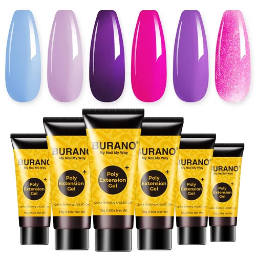 Vista 13 de BURANO - Kit de uñas de gel con extensión de poliacrilato, set de gel constructor de uñas de poliacrilato de 6 colores para principiantes