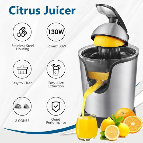 Vista 2 de JUSANTE Exprimidor de cítricos, máquina de exprimidor de naranja, Exprimidor de pomelo de lima manos libres de acero inoxidable, Exprimidor