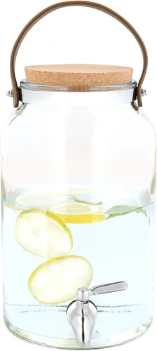 Vista 7 de Navaris Dispensador de bebidas con espita – Tarro de bebidas de vidrio de 1.5 galones (5.6L) con grifo de metal, tapa de corcho, asa, para bebidas