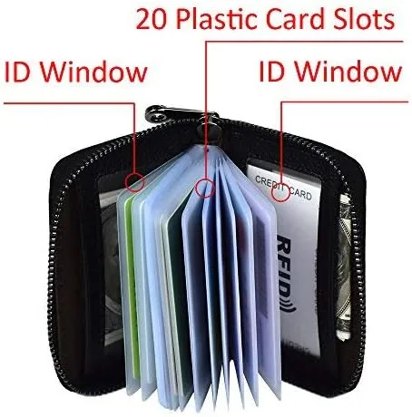 Vista 3 de Lacheln Portatarjetas para mujeres y hombres, carteras pequeñas RFID, estuche para tarjetas de crédito, organizadores de dinero, Negro, 20 ranuras