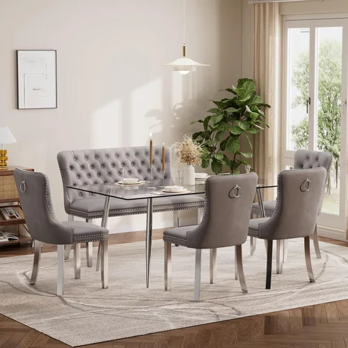 Vista 75 de Baysitone Juego de mesa de comedor de cristal de 51 pulgadas para 4, juego de 5 piezas de comedor moderno, mesa de cocina rectangular de vidrio