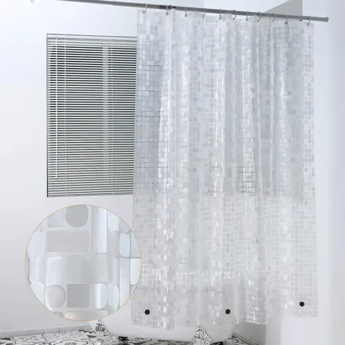 Vista 7 de WELTRXE - Cortina de ducha EVA impermeable, transparente de 8G, cortina de ducha de plástico resistente con imanes para cabina de ducha en el baño