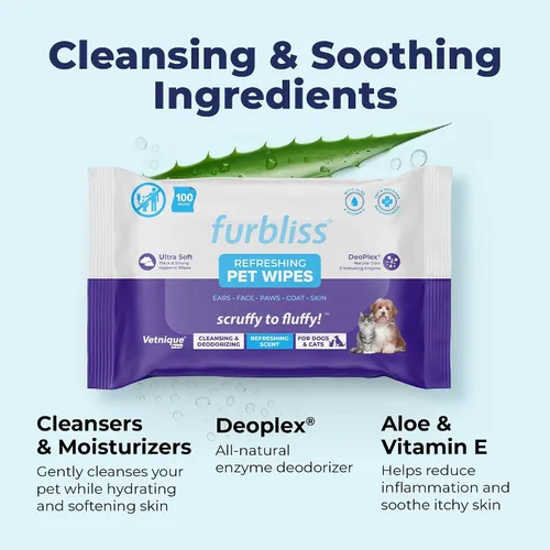 Vista 4 de Vetnique Furbliss - Toallitas higiénicas para el aseo de perros, limpiadoras y desodorizantes, hipoalergénicas, con desodorante natural, 100