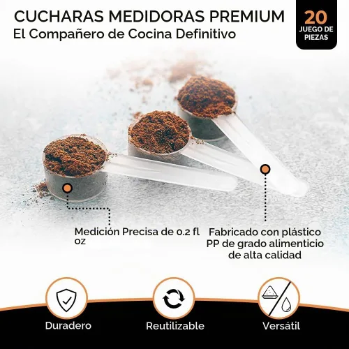 Vista 2 de Paquete de 20 cucharaditas medidoras, 1 cucharadita (0.2 fl oz) de plástico de creatina