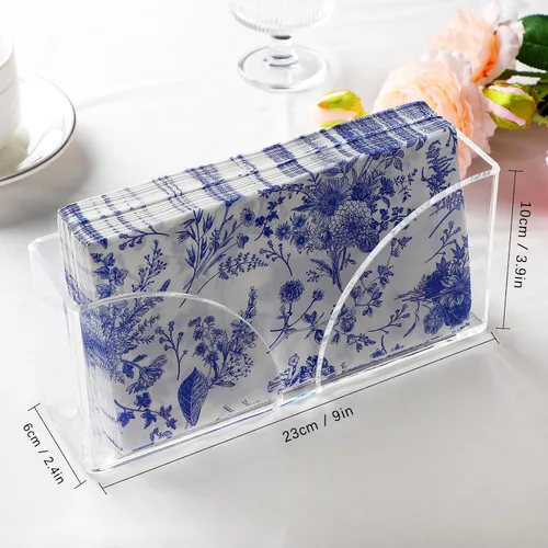 Vista 4 de Servilletero acrílico para toalla de invitados para mesa, soporte para toallas de invitados, soporte vertical transparente impermeable para mesa
