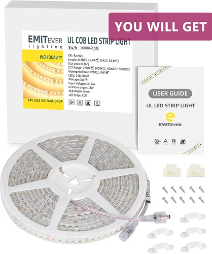 Vista 8 de EMITEVER Tira de luces LED para exteriores, impermeable, 16.4 pies, 2700 K, blanco cálido, 24 V, cinta LED de silicona regulable, iluminación IP67
