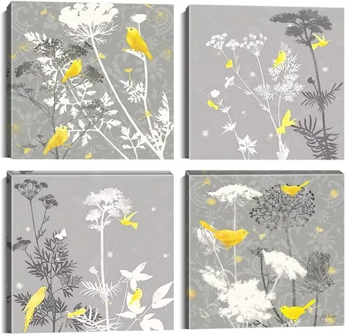 Vista 77 de Wall HDQ Arte de pared de flores para baño, dormitorio, sala de estar, decoración de pared azul y naranja, pintura floral, lienzo impreso, imagen